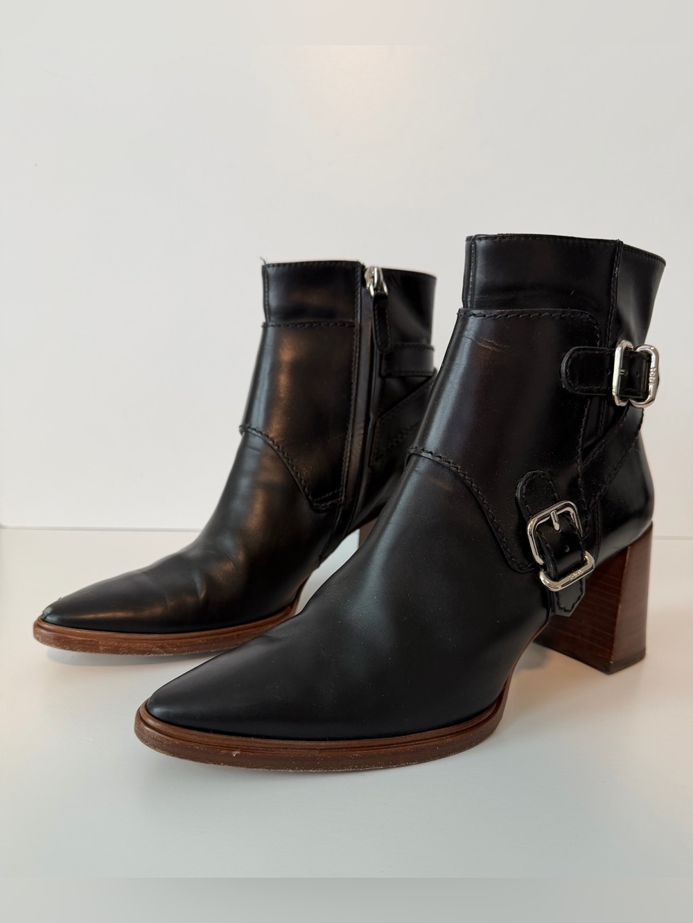 Tod’s Black Leather Double Buckle Ankle Boots – Size 36.5 / US 6.5